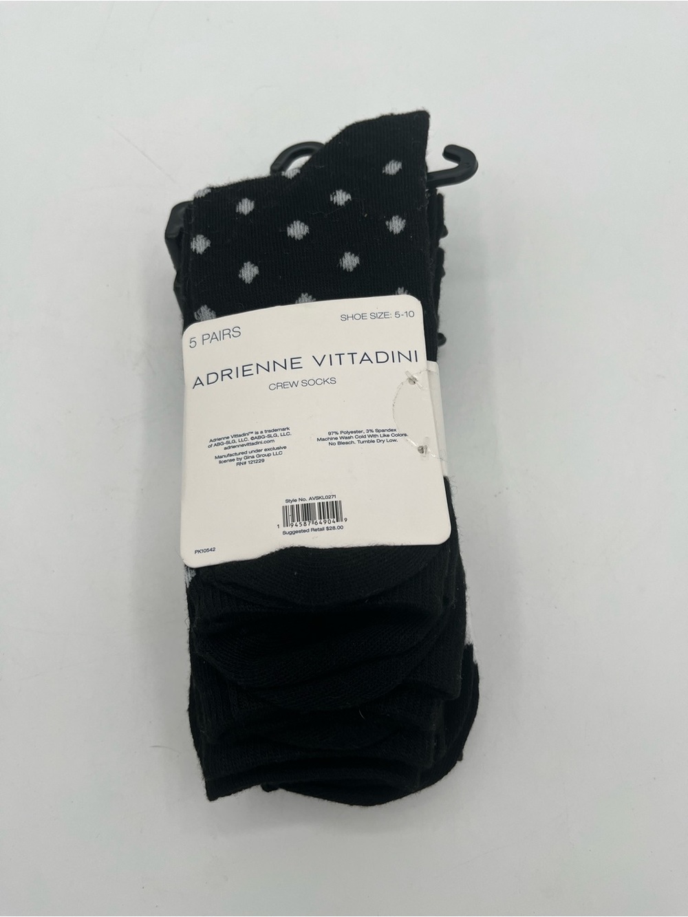 Adrienne Vittadini Black & White Striped  Polka Fot Crew Socks - 5 Pack - Picture 2 of 6